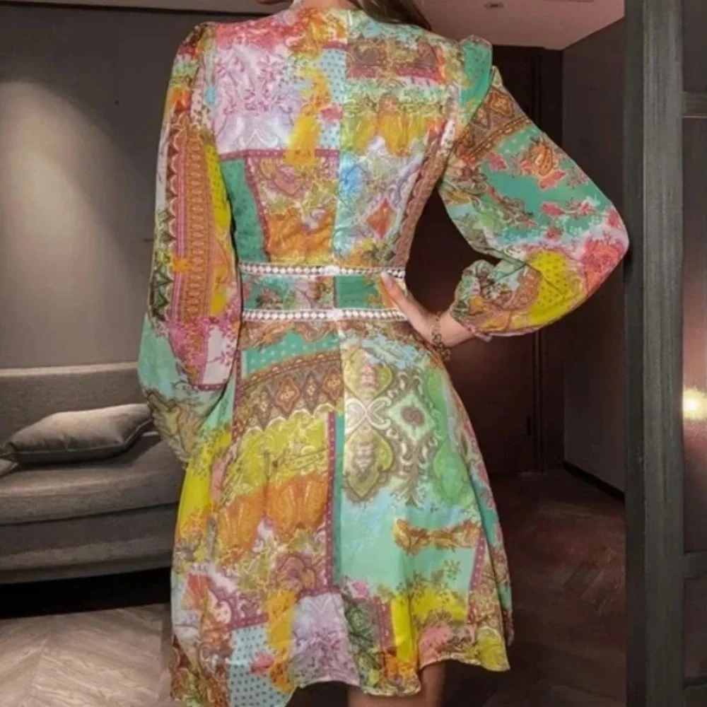 Boho Floral Paisley Print  A-line V Neck Dress